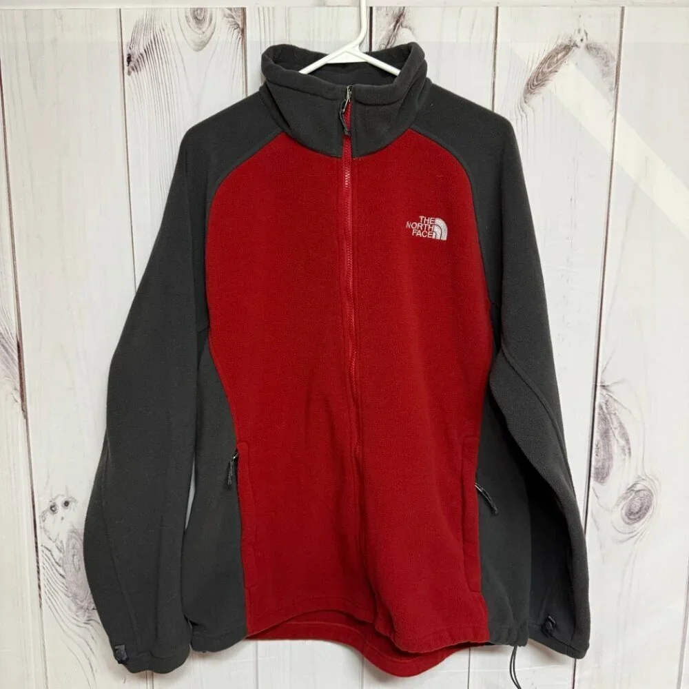 The North Face Full-Zip‎ Fleece Jacket Men’s XL Red/Gray Soft Warm EUC